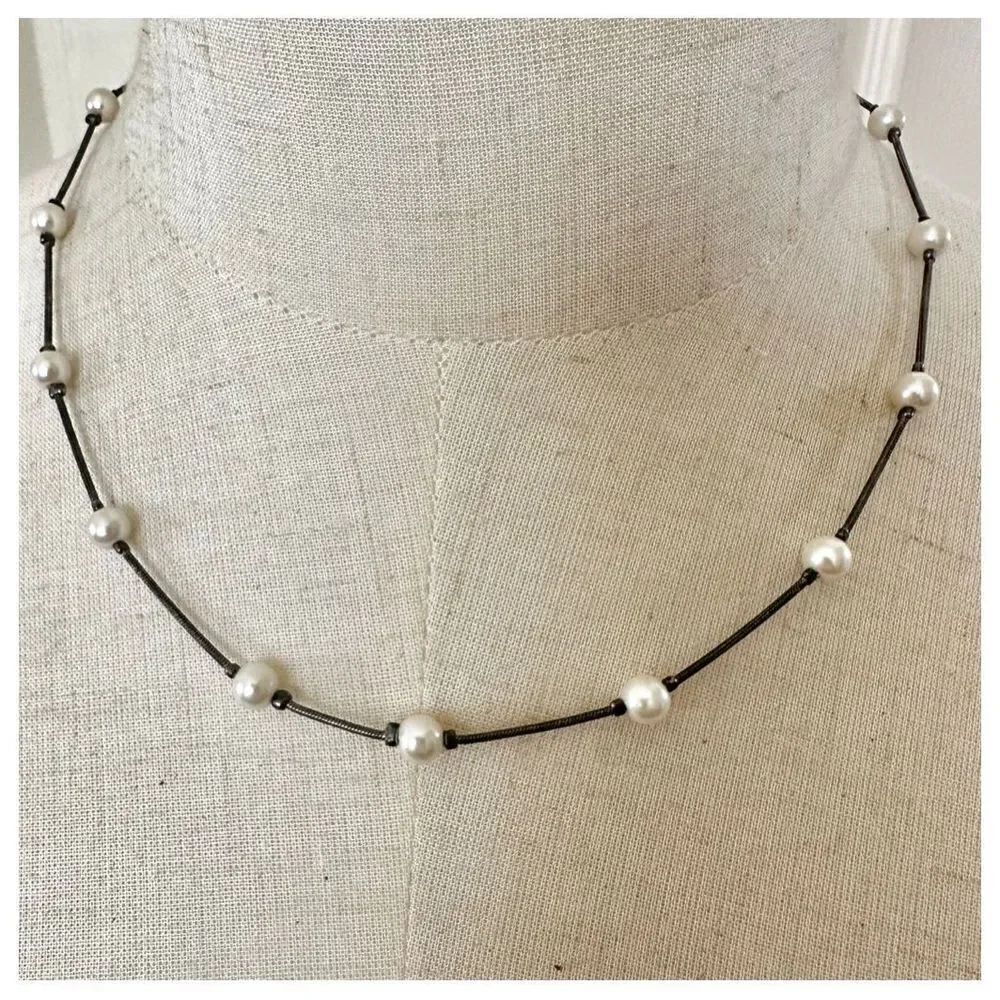 Faux pearl necklace on chain